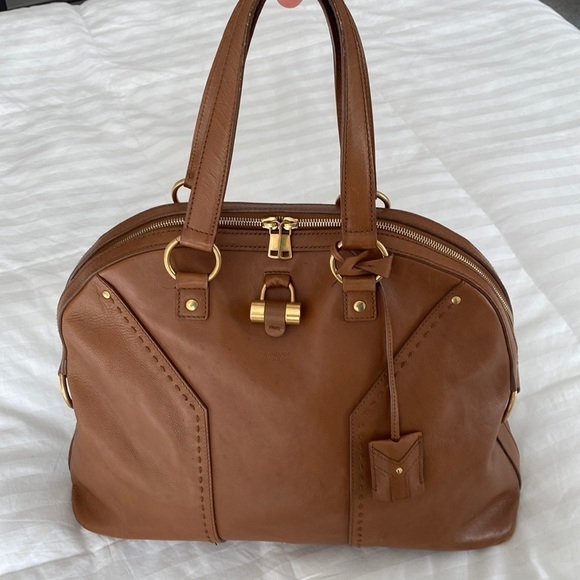YSL Yves Saint Laurent Rive Gauche Tan Calfskin Leather XL Muse Satchel - Picture 2 of 16